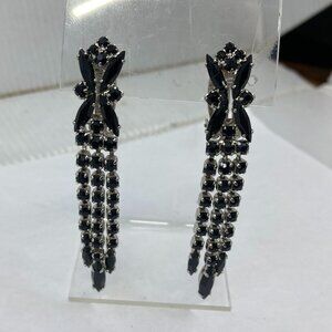 Continental mourning black rhinestone dangle gothic victorian 2 3/4" earrings